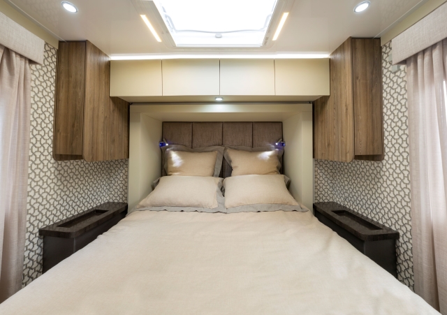 Internal interior motorhome bed sleeping area