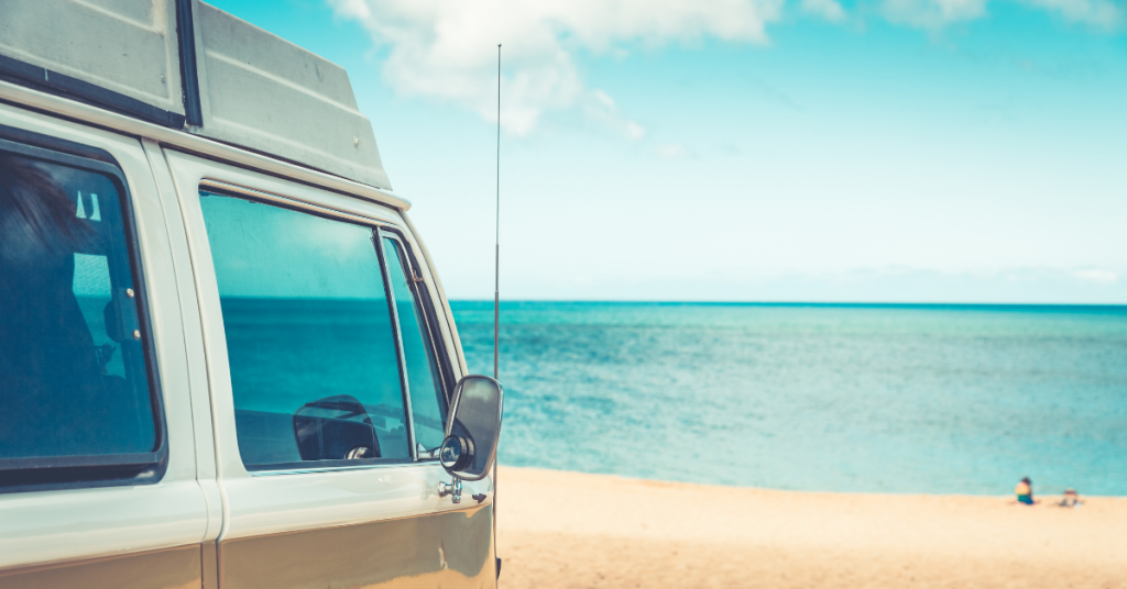 RV parked at free beachfront campsite