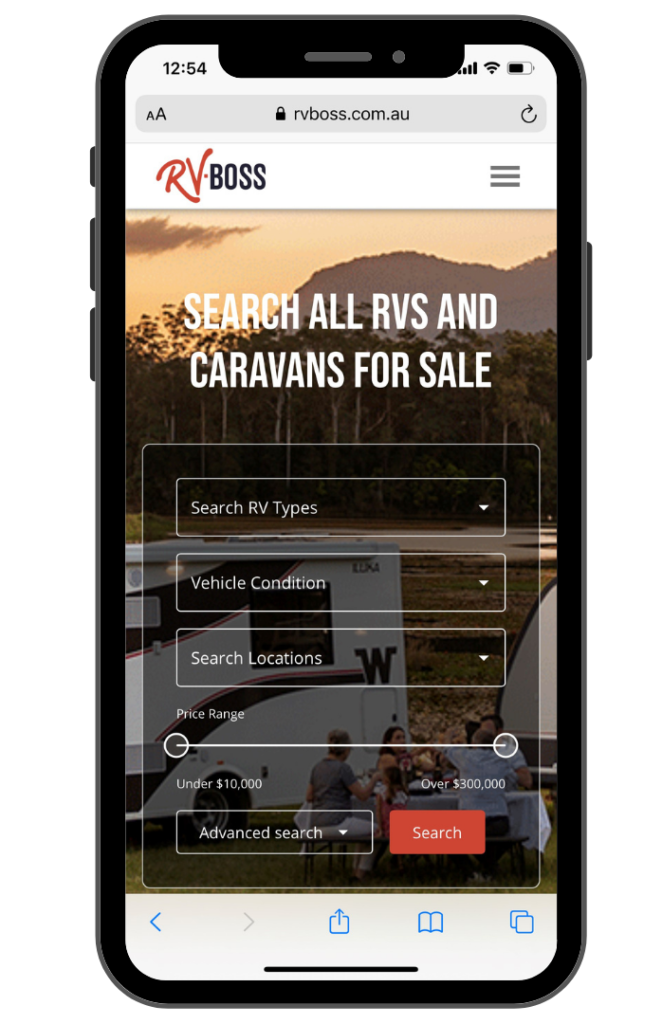 smart phone with rv boss web page