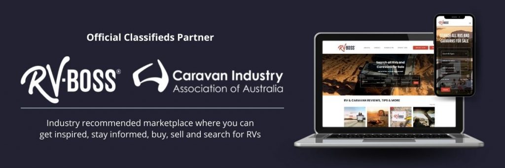 RV Boss and CIAAA partnership banner with image of RV Boss website home page on desktop and mobile