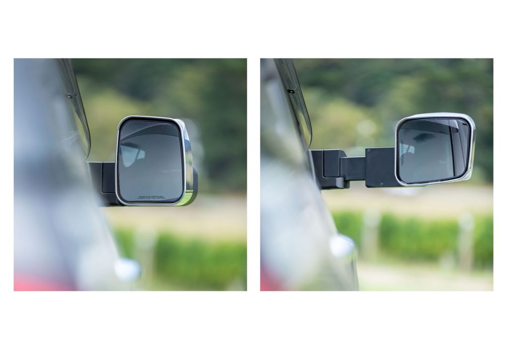 two images on towing mirrors. on locked in and one slid out